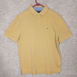 Tommy Hilfiger Polo Shirt Mens L Large Yellow Badge Logo